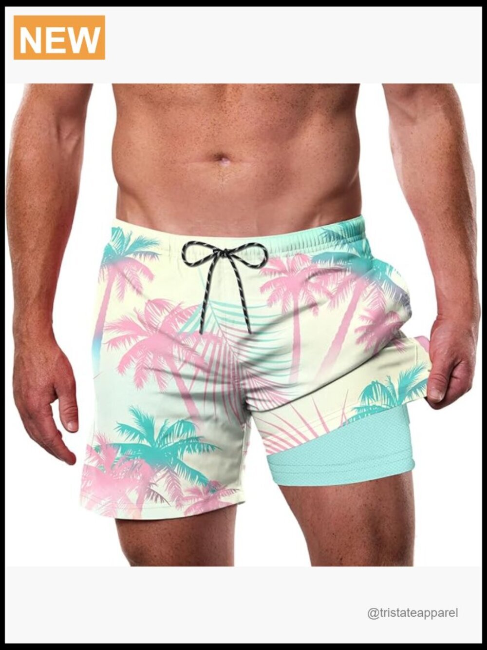 Mens Swim Trunks with Compression Liner 5.5" Inseam Quick Dry Shorts